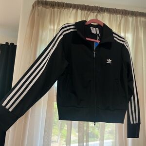 Adidas Black Firebird Track Jacket with White Logo
